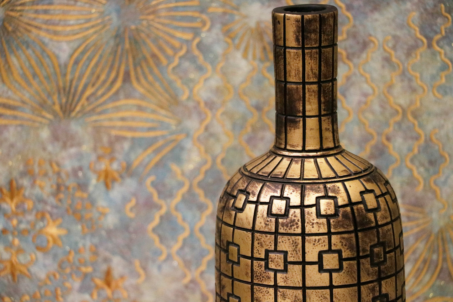 Geometric Antique Gold Bottle Vase