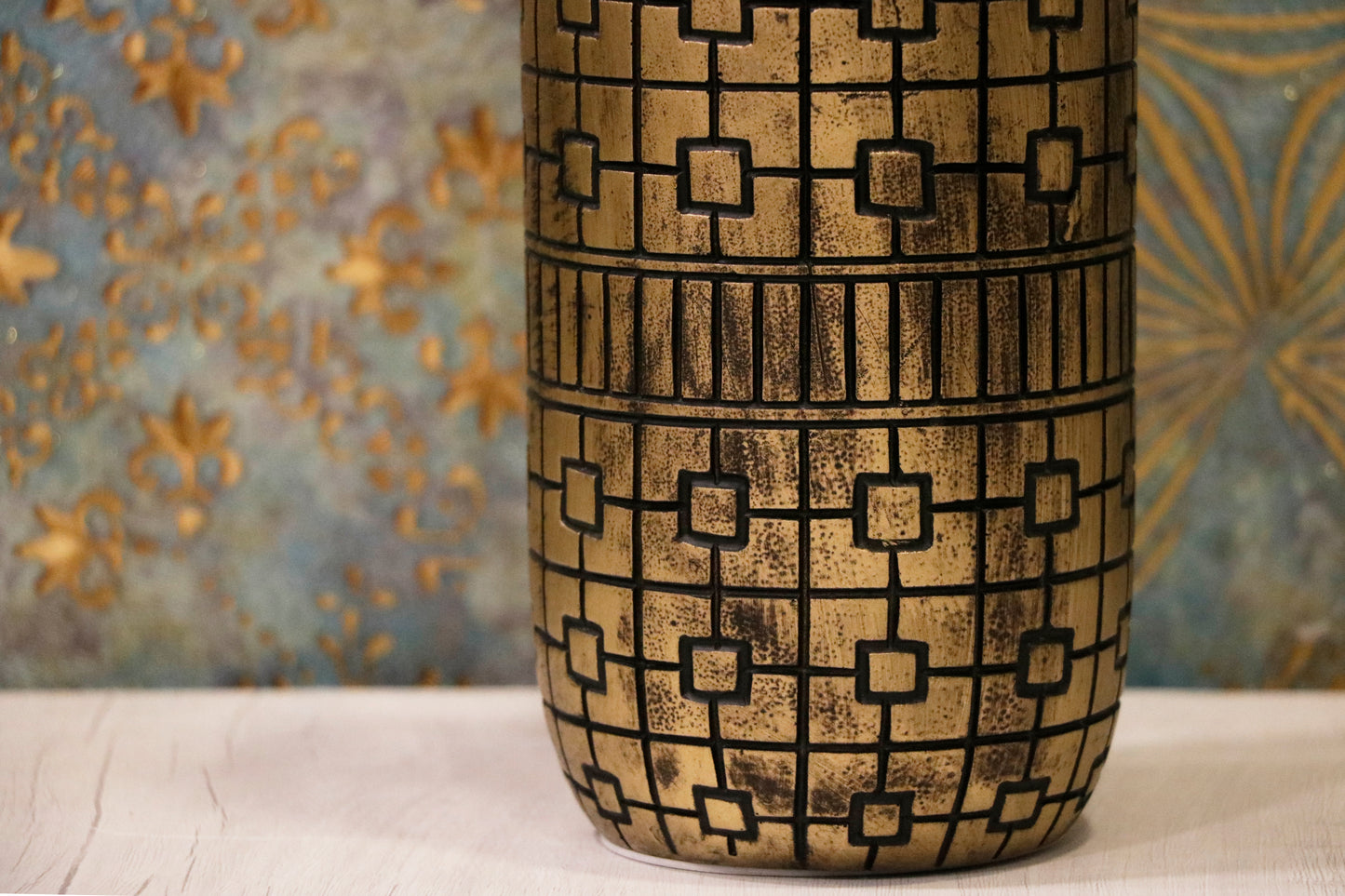 Geometric Antique Gold Bottle Vase