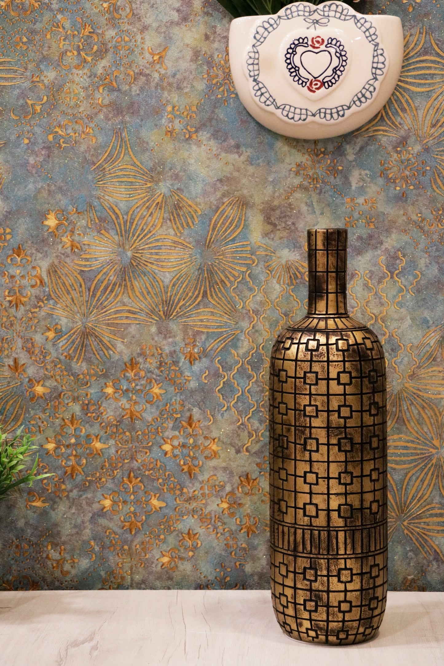 Geometric Antique Gold Bottle Vase