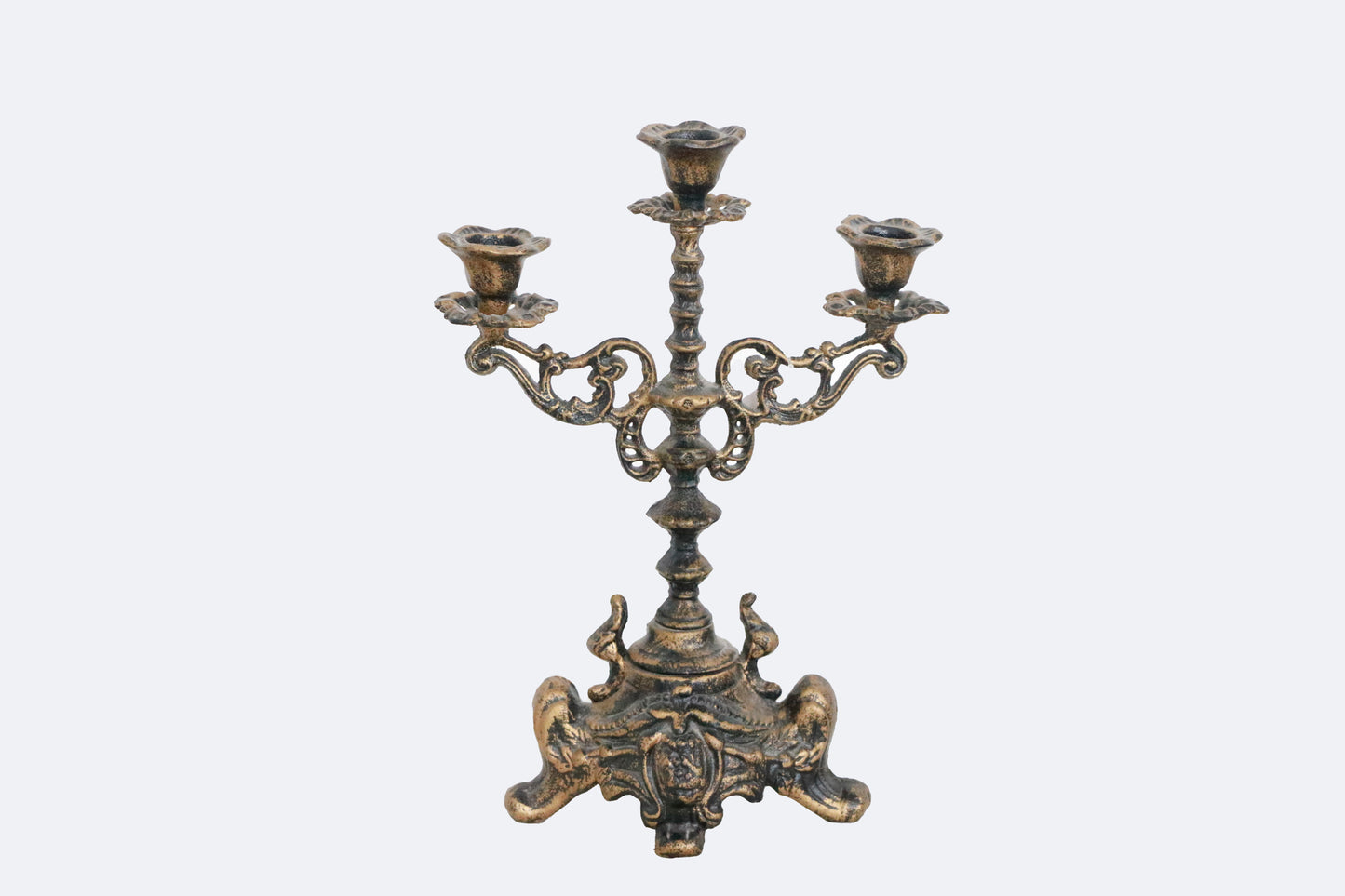 Vintage Cast Iron 3-Arm Candle Holder gold