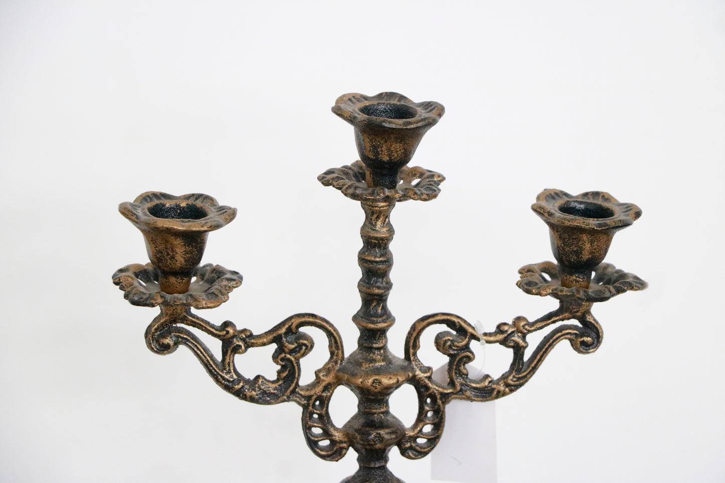 Vintage Cast Iron 3-Arm Candle Holder gold