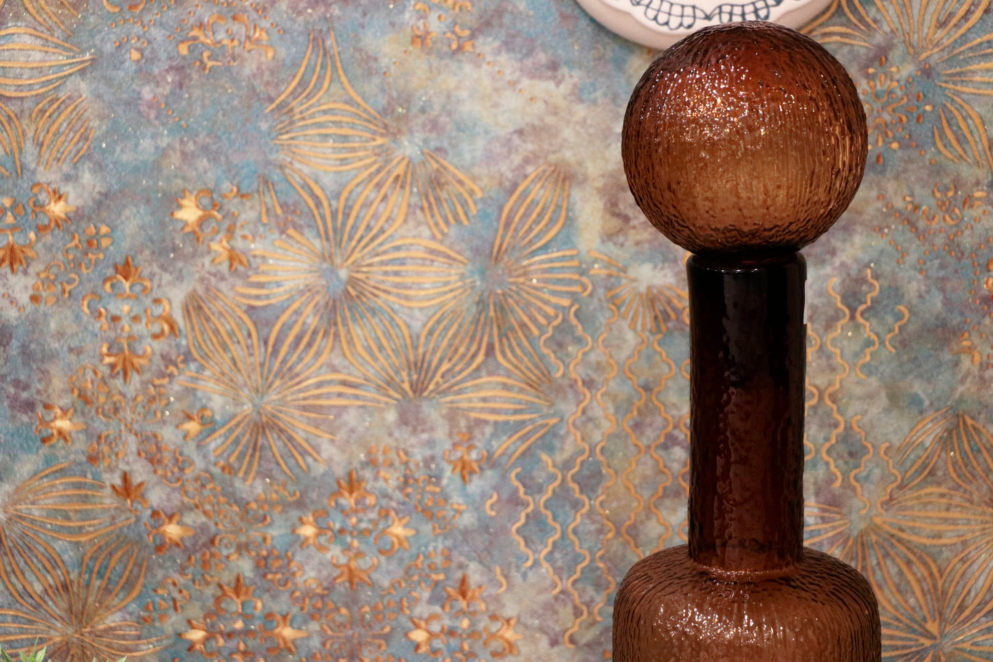 Amber Textured Decorative Glass Bottle with Stopper