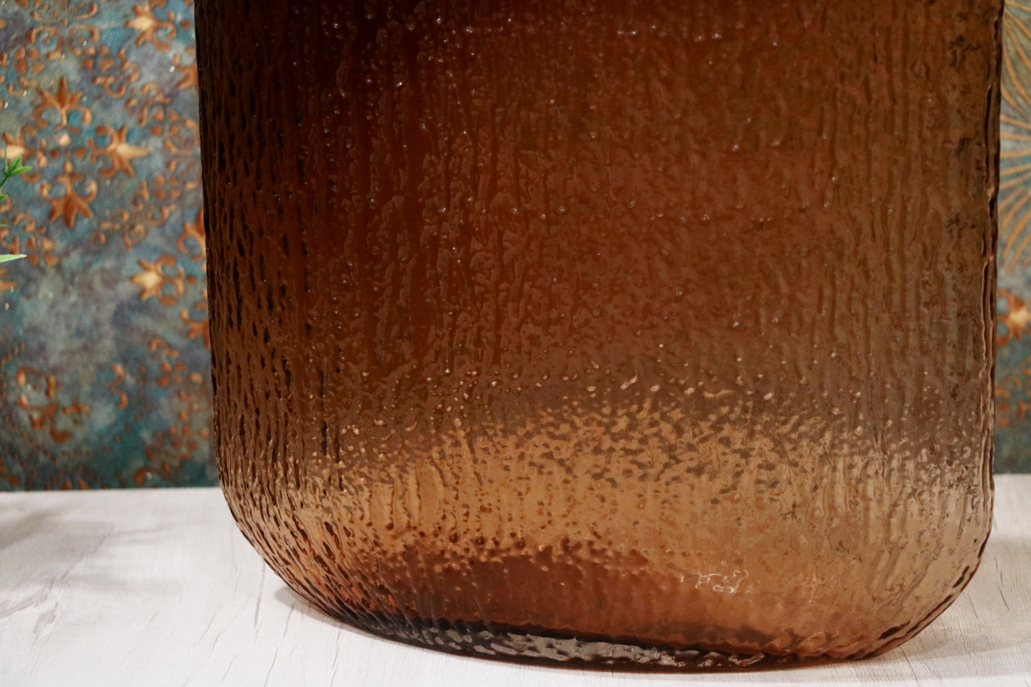 Wide Amber Textured Glass Vase