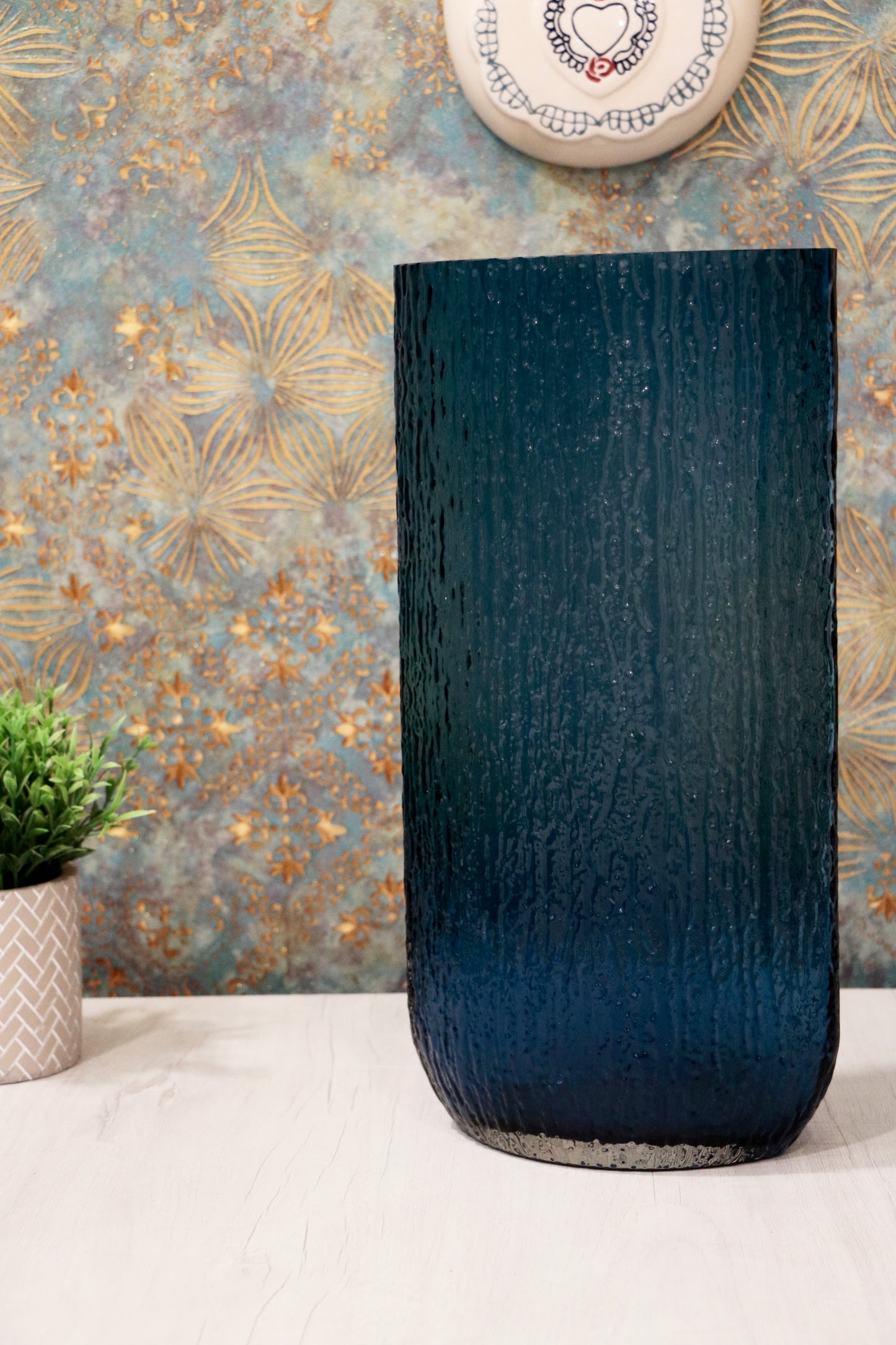 Deep Blue Textured Glass Vase