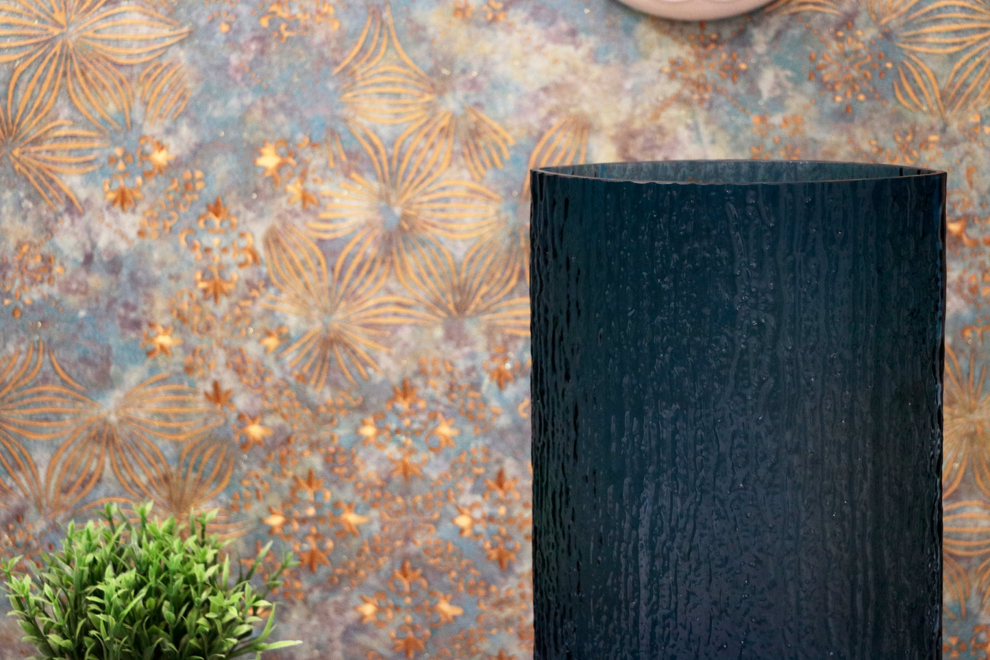 Deep Blue Textured Glass Vase