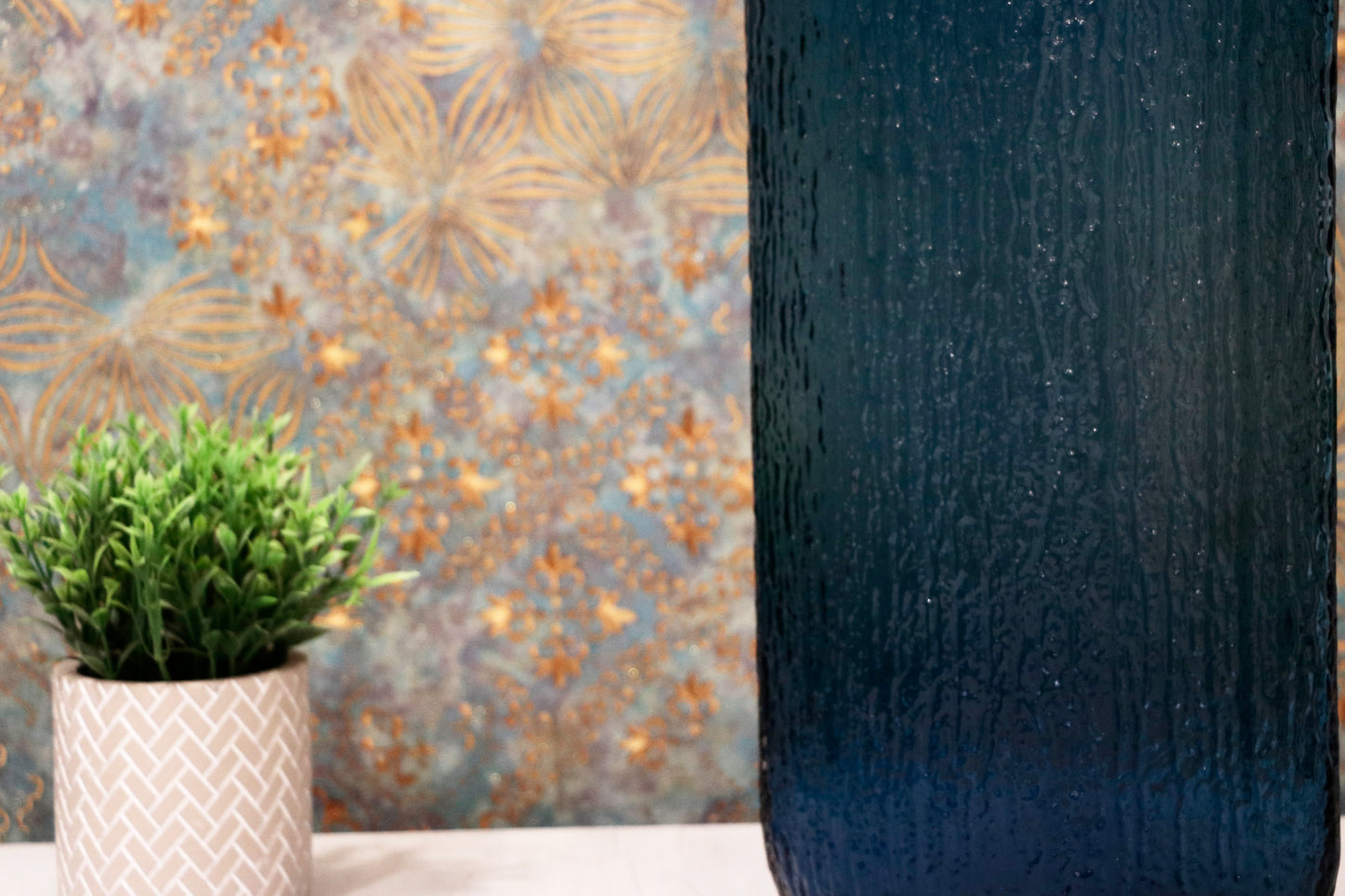 Deep Blue Textured Glass Vase