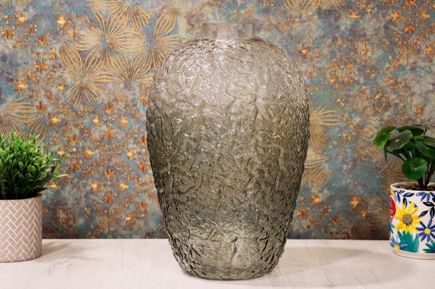 Smoky Gray Textured Glass Vase