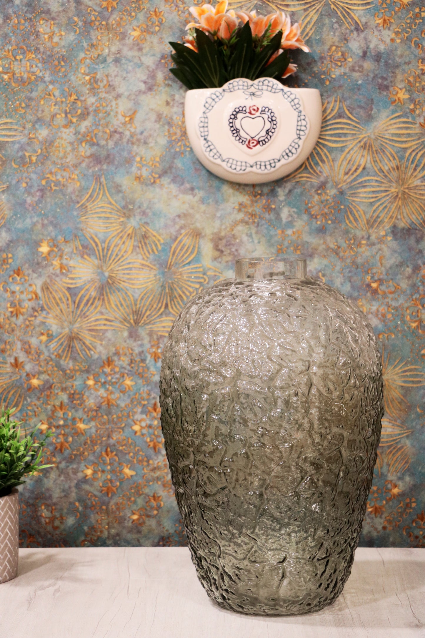 Smoky Gray Textured Glass Vase