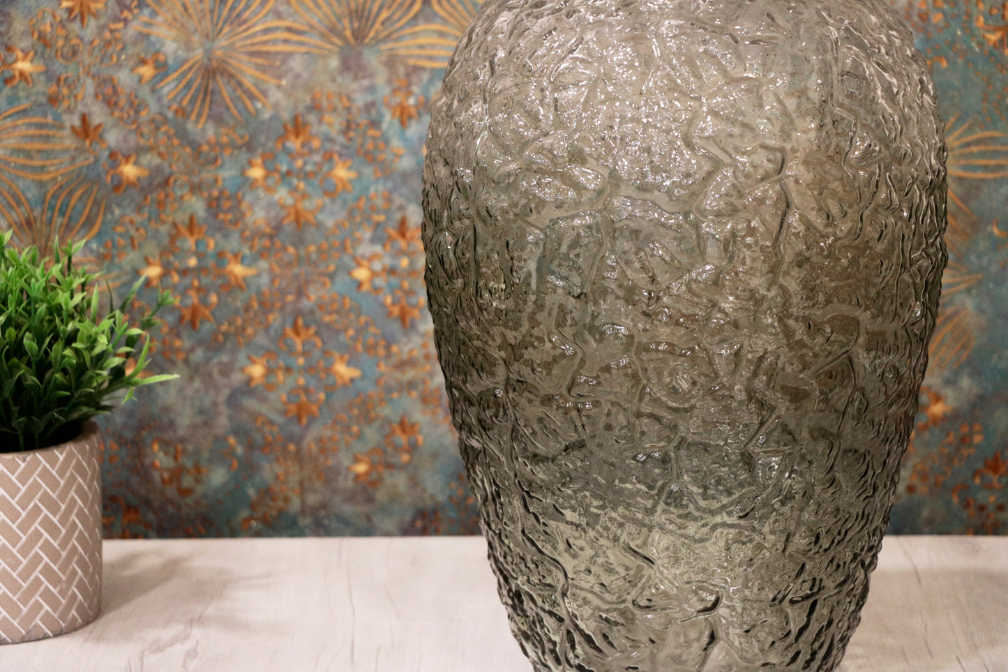 Smoky Gray Textured Glass Vase