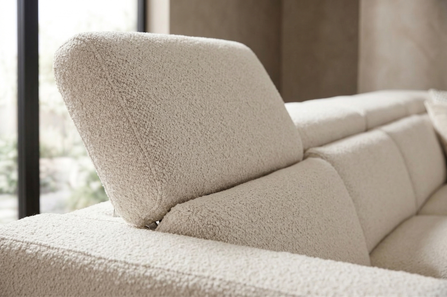 Luxury Cream L-Shape Recliner Sectional Sofa with Wooden Accents
