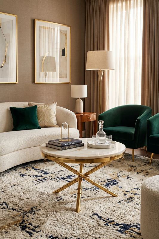 Vintage-Inspired Gold Tripod Side Table with Marble Top