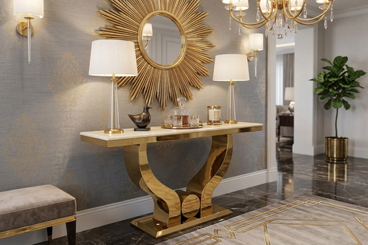 Luxury Gold Console Table with Marble Top