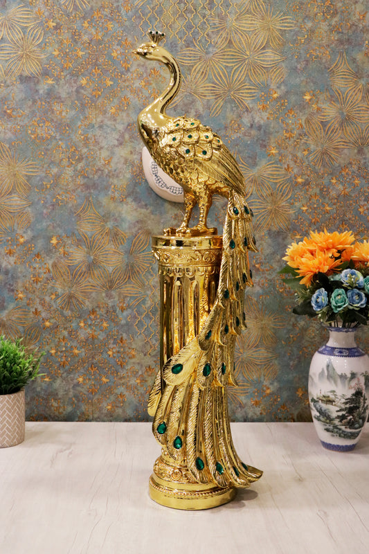 Golden Grace – Tall Peacock Accent Piece