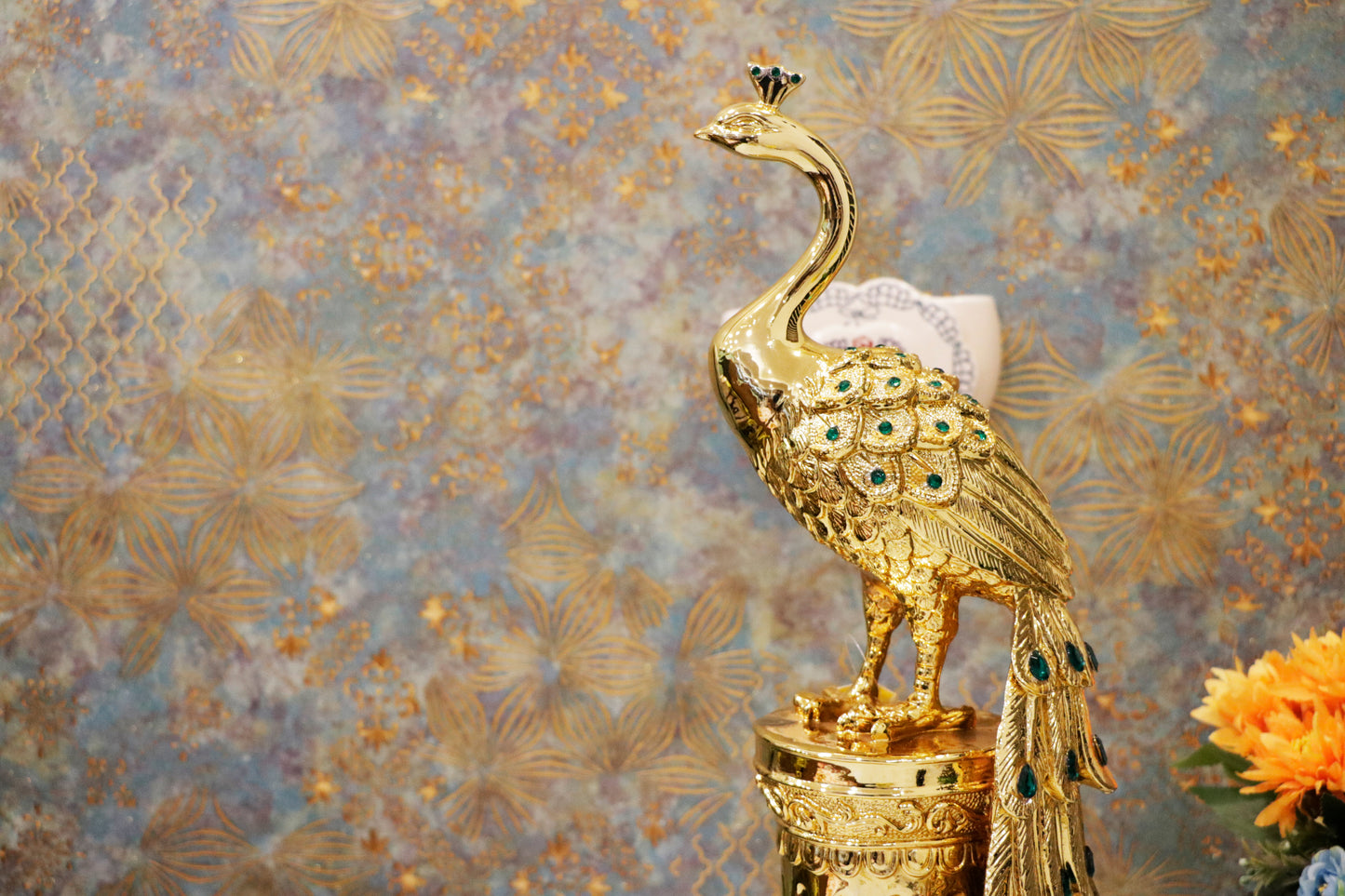 Golden Grace – Tall Peacock Accent Piece