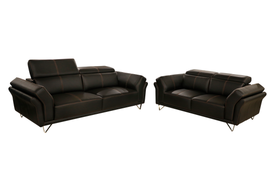 A stylish modern sofa with a leather upholstered seat, emphasizing a blend of elegance and contemporary design