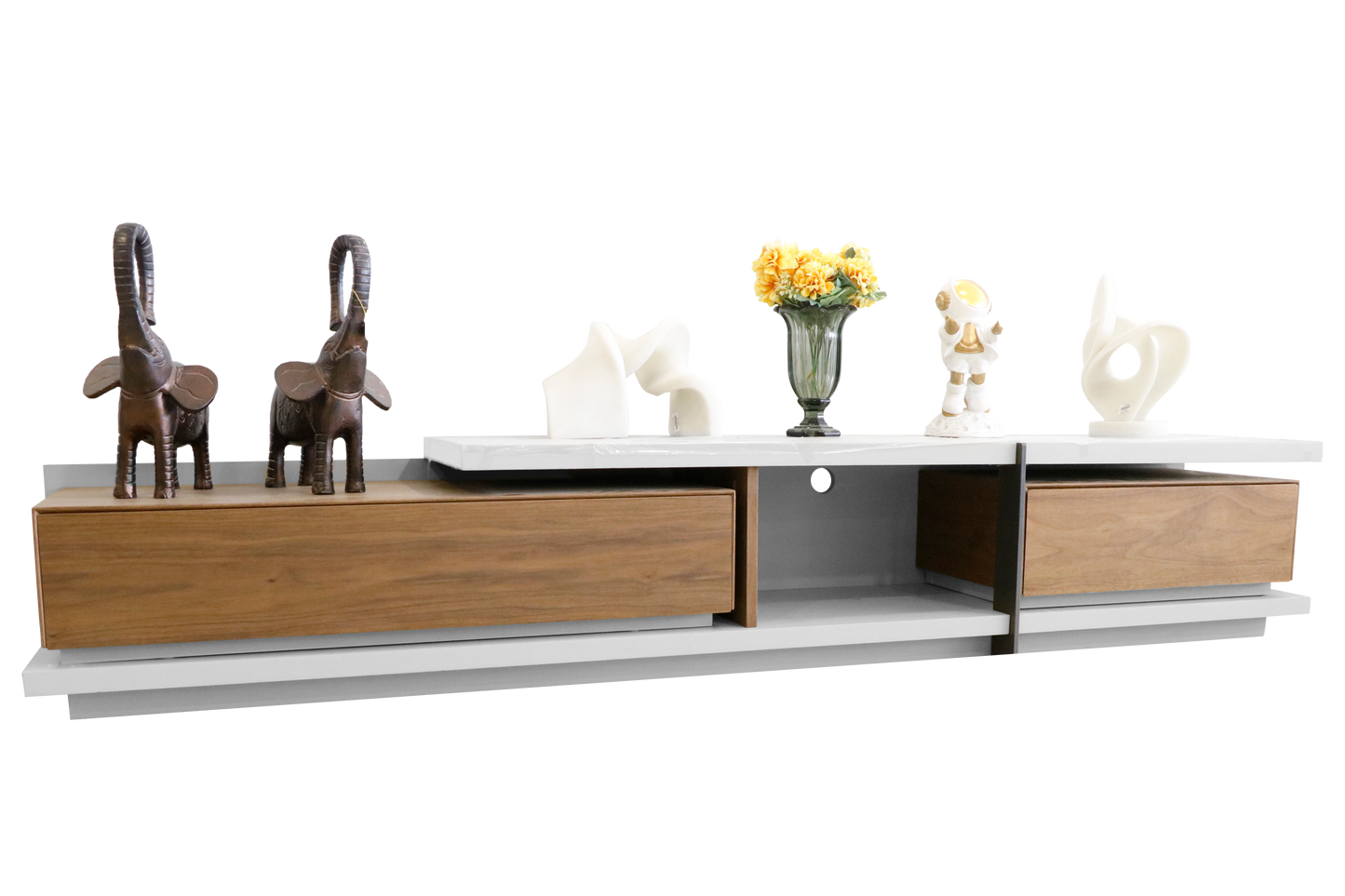 Modern White & Wood Floating TV Unit