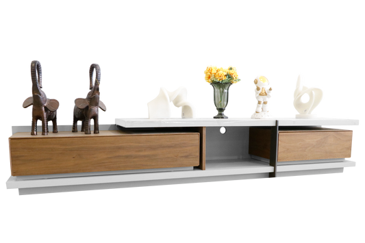 Modern White & Wood Floating TV Unit