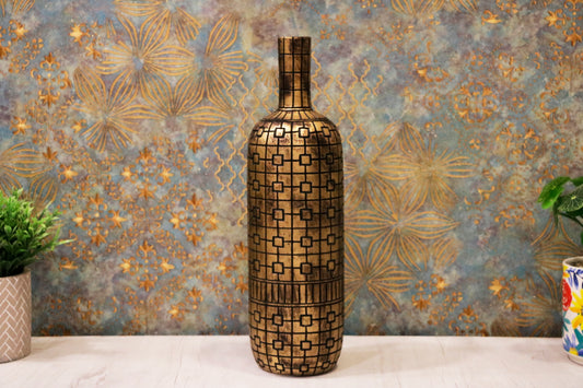 Geometric Antique Gold Bottle Vase