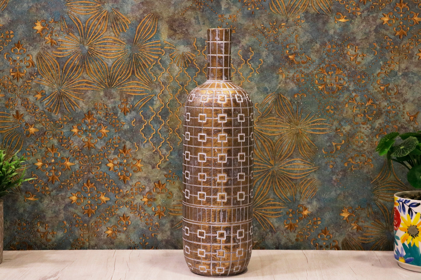 Geometric Antique Bronze Bottle Vase