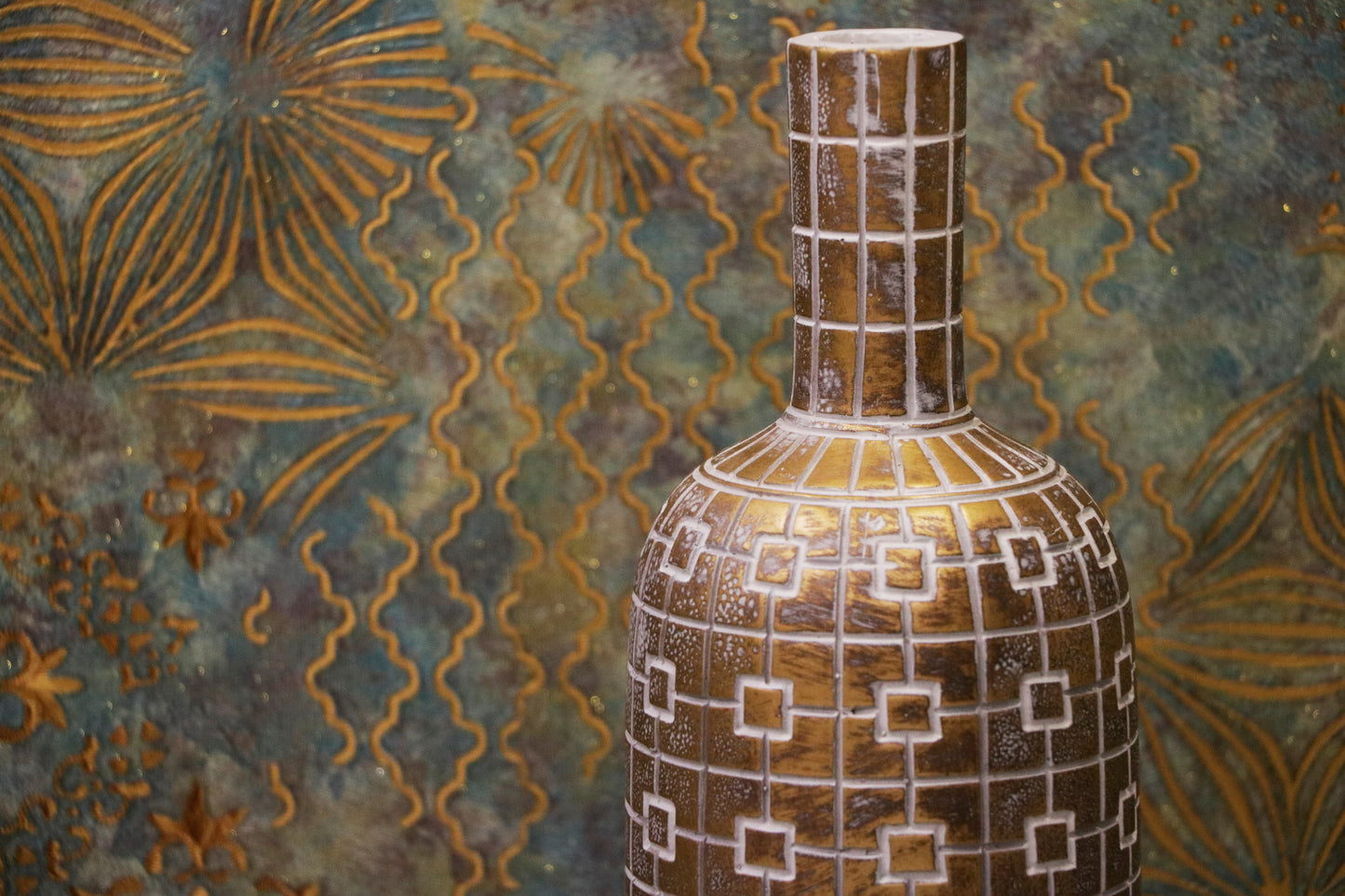 Geometric Antique Bronze Bottle Vase