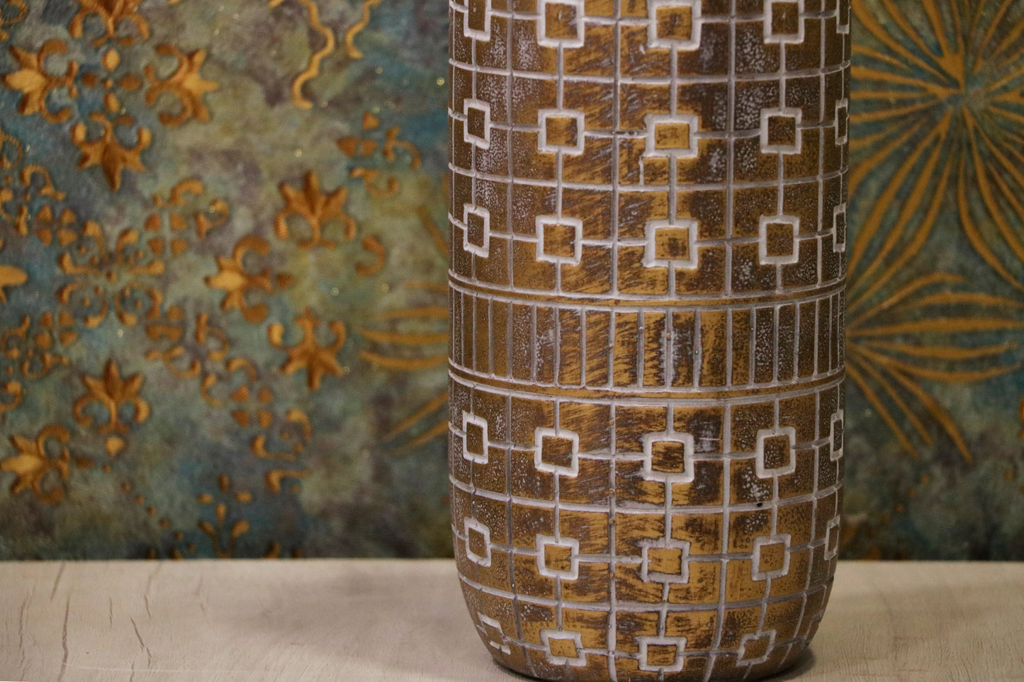 Geometric Antique Bronze Bottle Vase