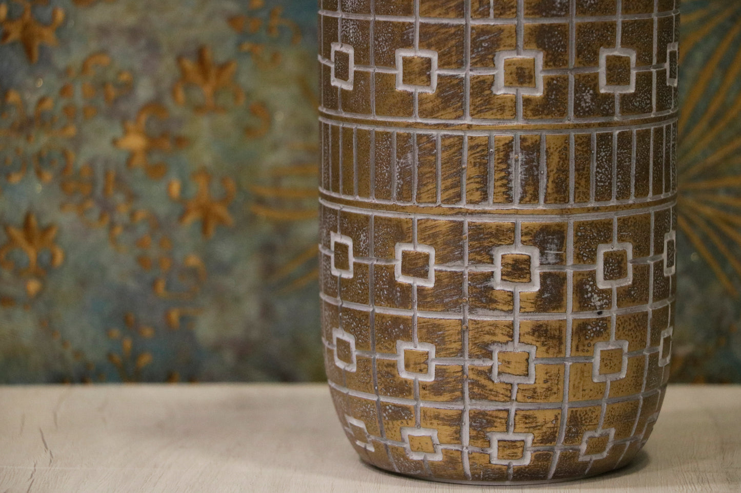 Geometric Antique Bronze Bottle Vase