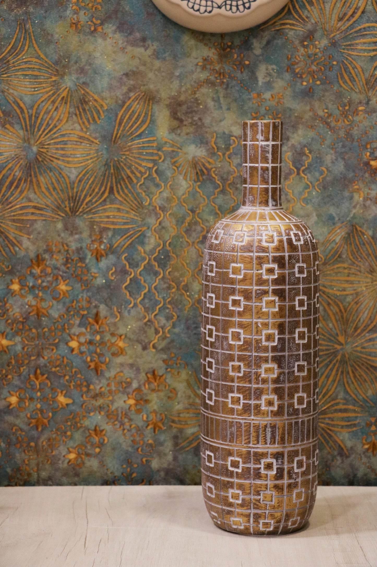 Geometric Antique Bronze Bottle Vase