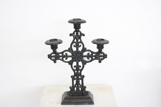 Vintage Cast Iron 3-Arm Candle Holder