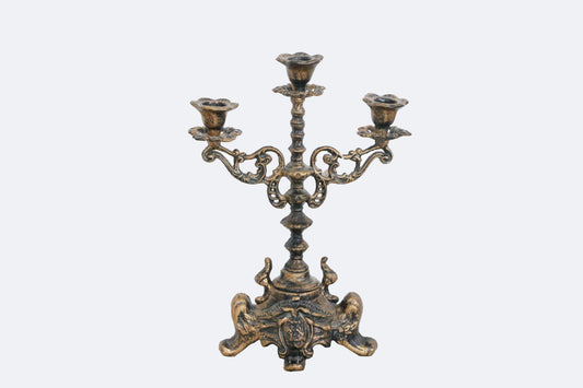 Vintage Cast Iron 3-Arm Candle Holder gold