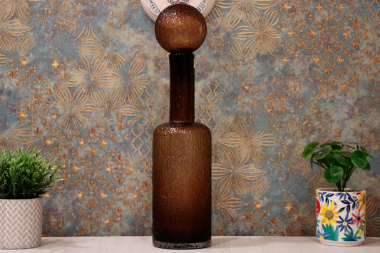 Amber Textured Decorative Glass Bottle with Stopper