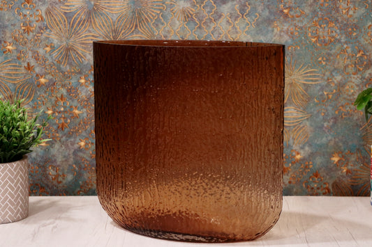 Wide Amber Textured Glass Vase