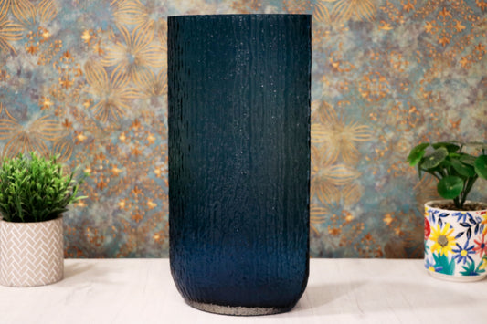Deep Blue Textured Glass Vase