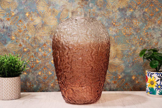 Amber Textured Glass Vase with Ombre Finish