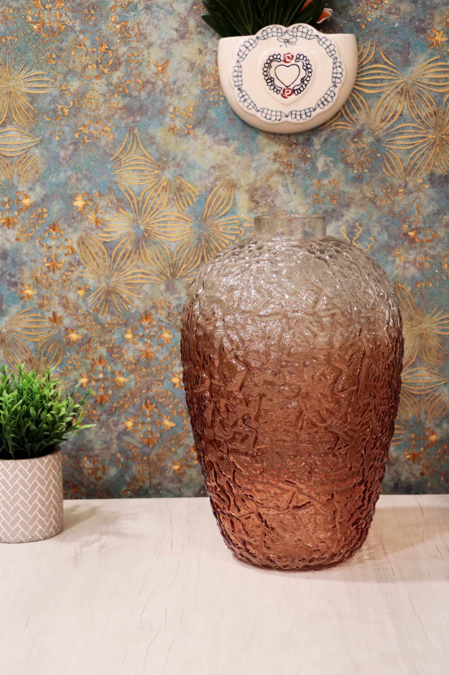 Amber Textured Glass Vase with Ombre Finish
