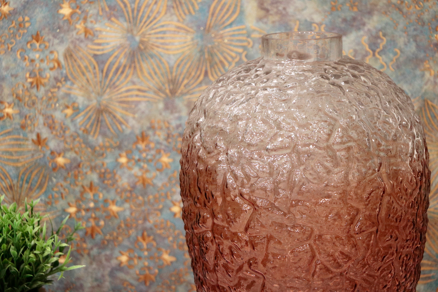 Amber Textured Glass Vase with Ombre Finish