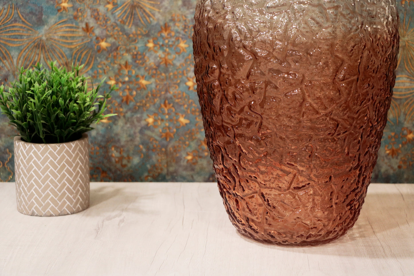 Amber Textured Glass Vase with Ombre Finish