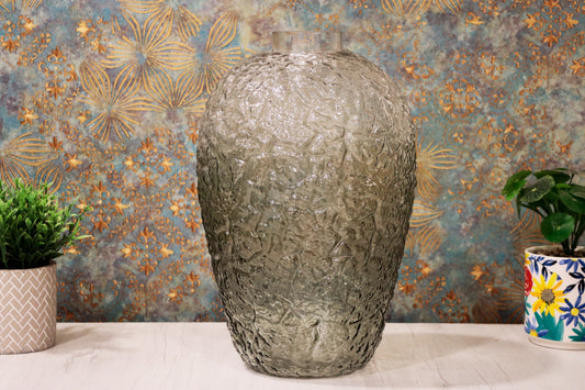 Smoky Gray Textured Glass Vase