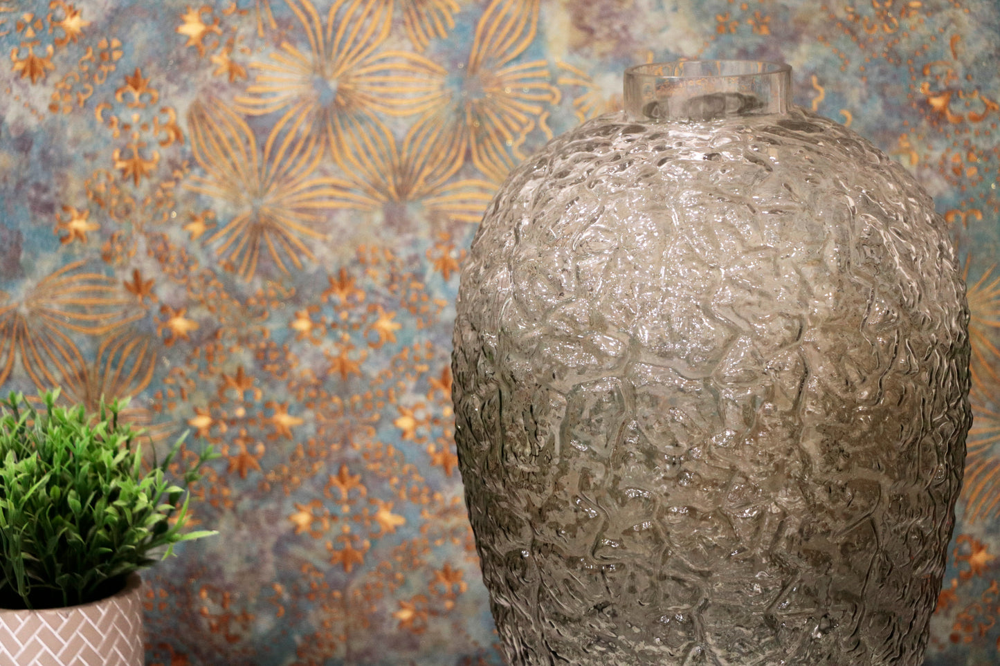 Smoky Gray Textured Glass Vase