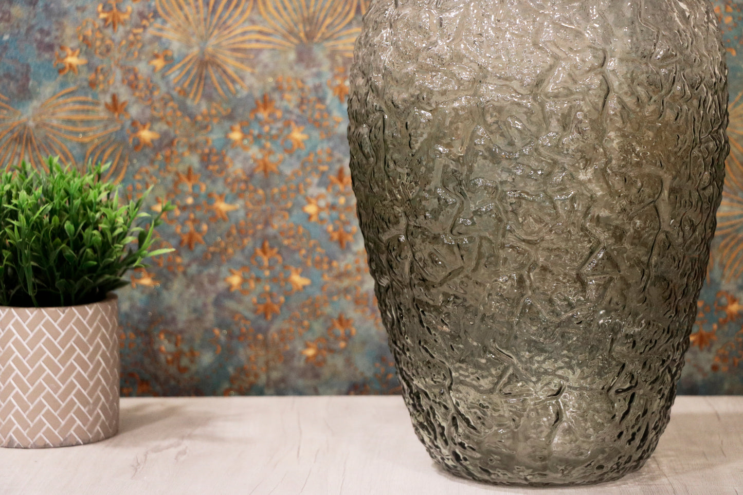 Smoky Gray Textured Glass Vase