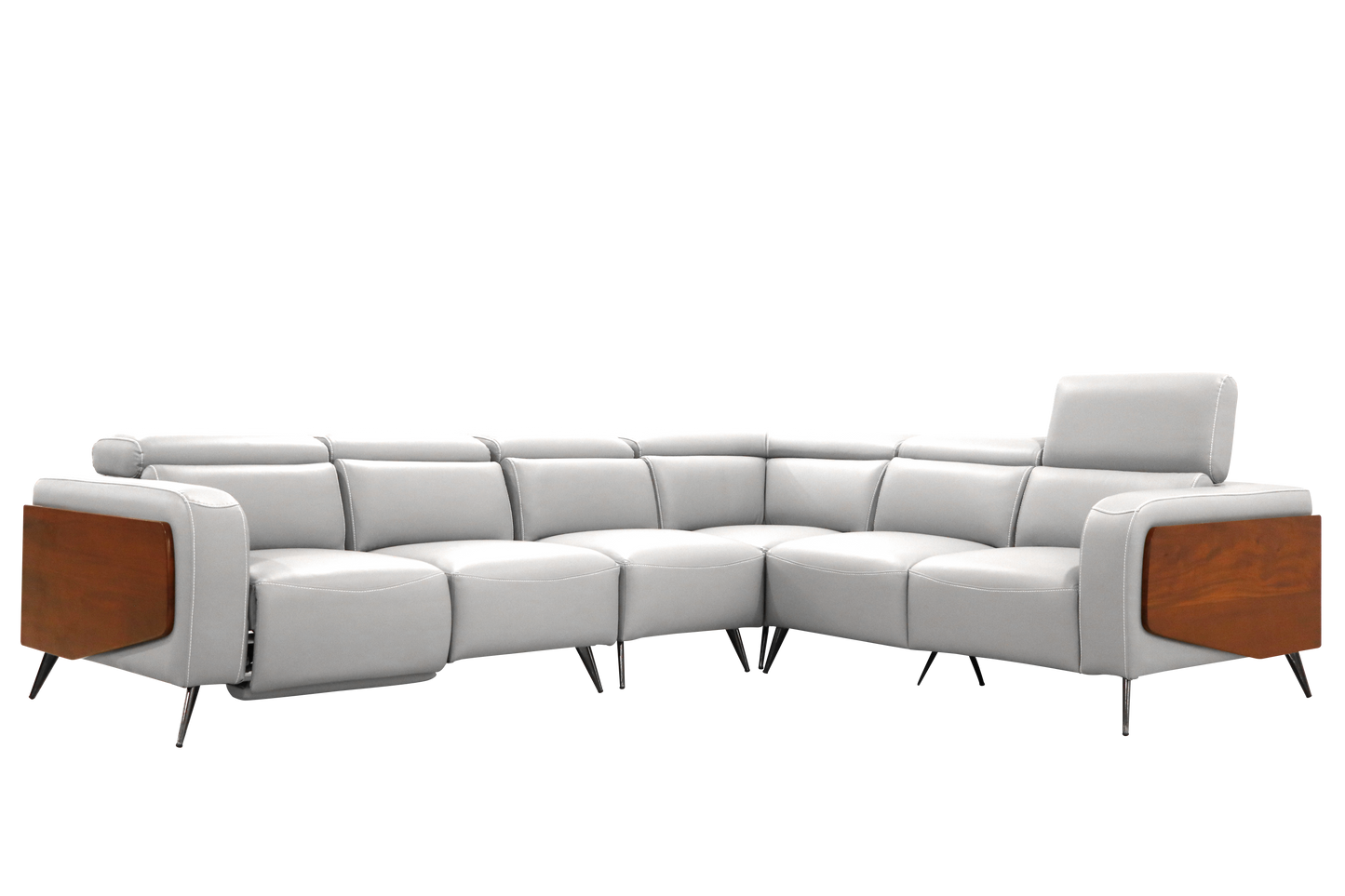 tylish leather sectional sofa with reclining seats, perfect for relaxation in a modern living room setting.
