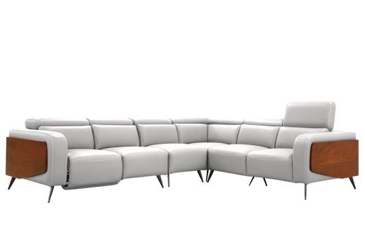 tylish leather sectional sofa with reclining seats, perfect for relaxation in a modern living room setting.