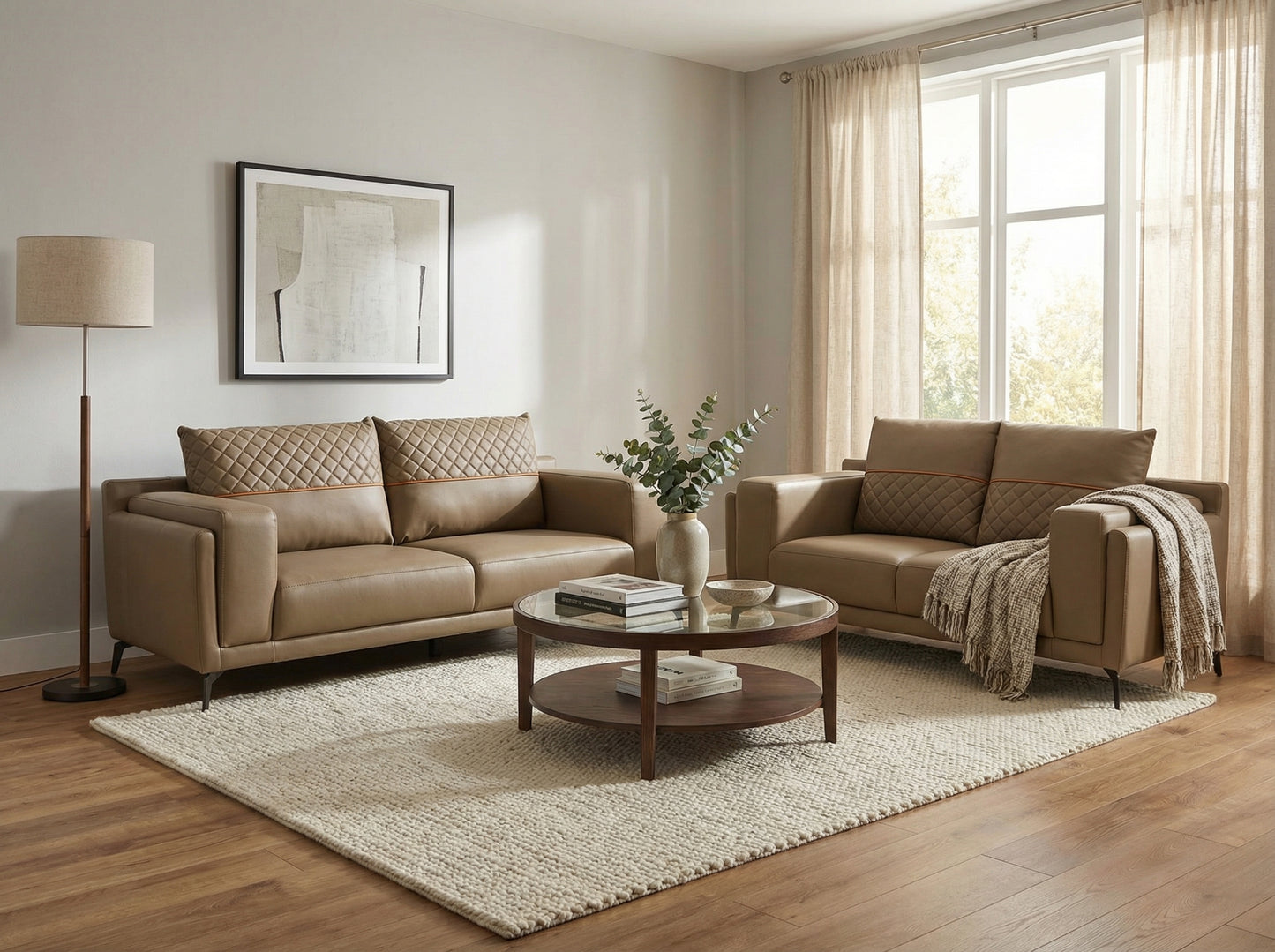 3+2 Seater Sofa Set - brown